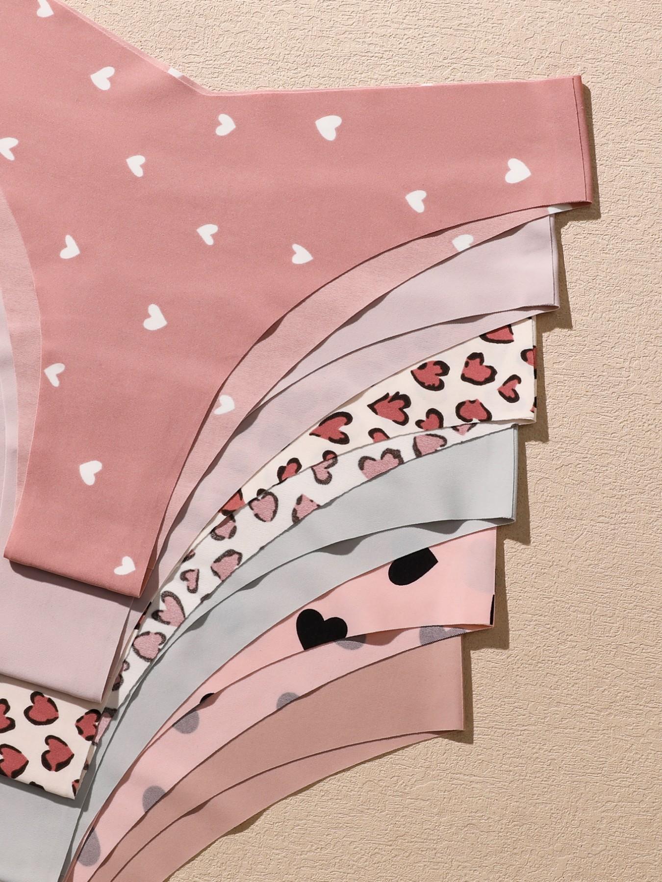 Valentine's Day Gift Set, 6-Pack Women's Seamless Panties, Heart & Leopard Print, Multi-Color Triangle Thongs, Comfortable Underwear