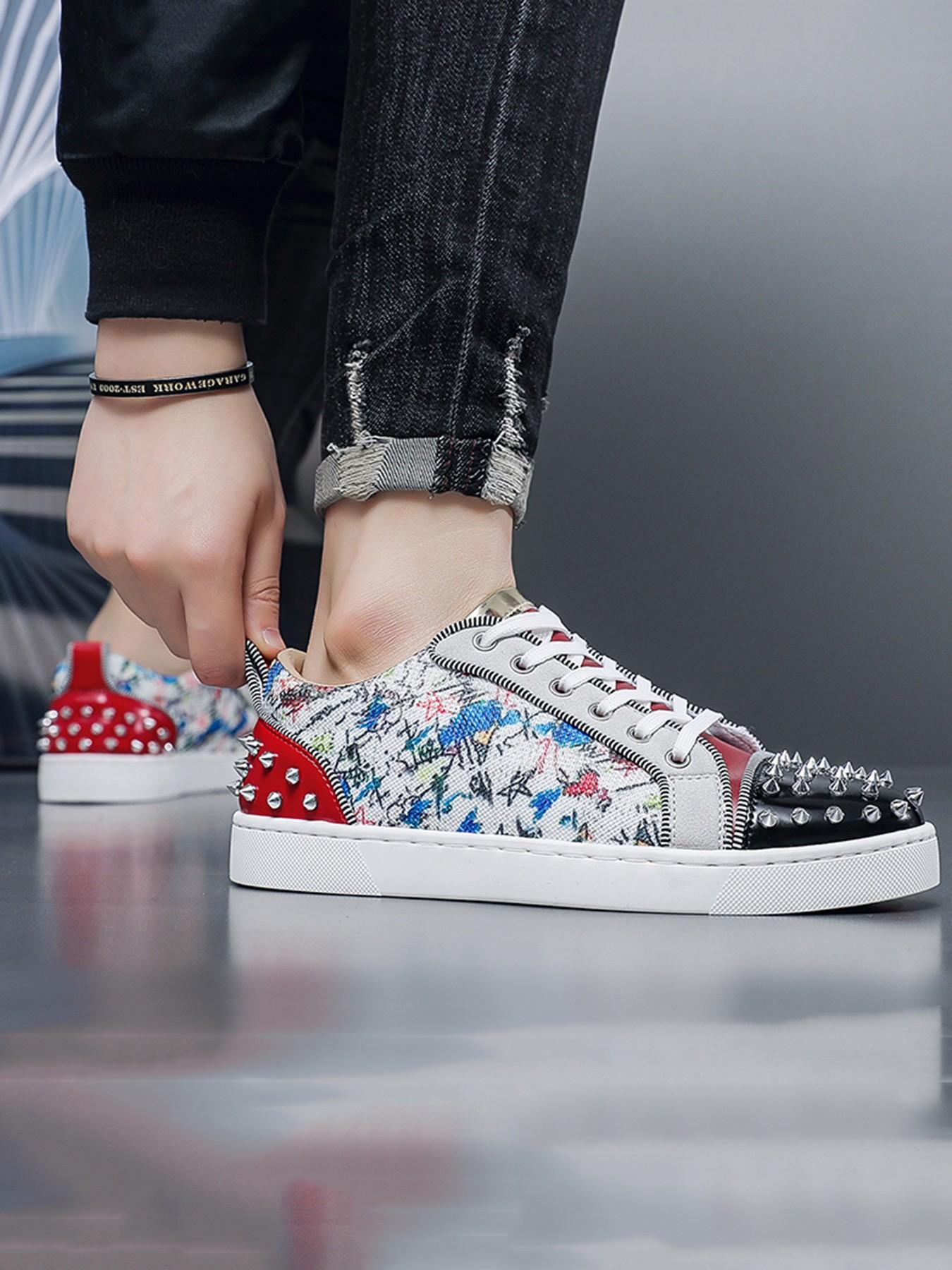 Men's Fashion Outdoor Urban Casual Shoes, Rivet Board Sneakers, All-Season Plain Design, PU Leather, Rubber Sole, Versatile Party Wear