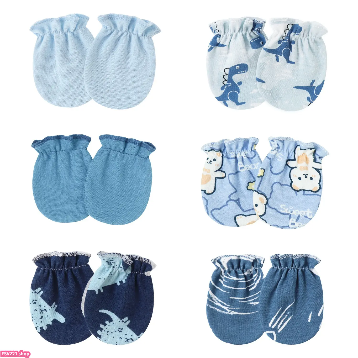 Baby Anti-Scratch Mittens Set - 6-Pair Newborn Soft Nylon Synthetic Fiber Mittens with Adjustable Cuffs, Assorted Strawberry Prints & Heart Motifs, Ideal for Baby Showers, Baby Shower