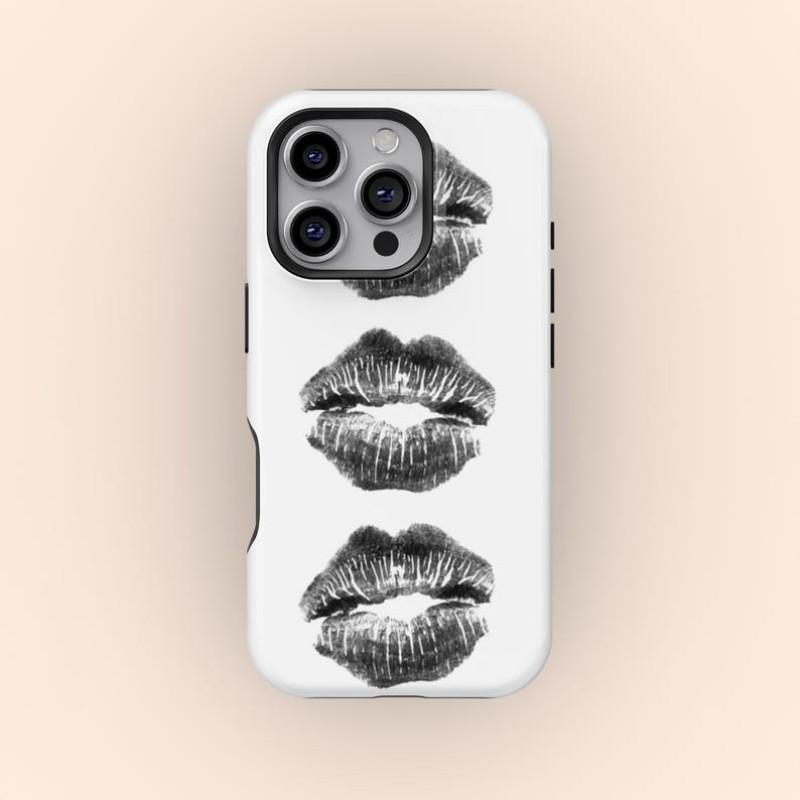 Trendy Y2K Kiss Tough Phone Case, Aesthetic Cool Graphic Cover for iPhone 17 16 15 14 13 12 11 Pro Max, Stylish Protective Accessory