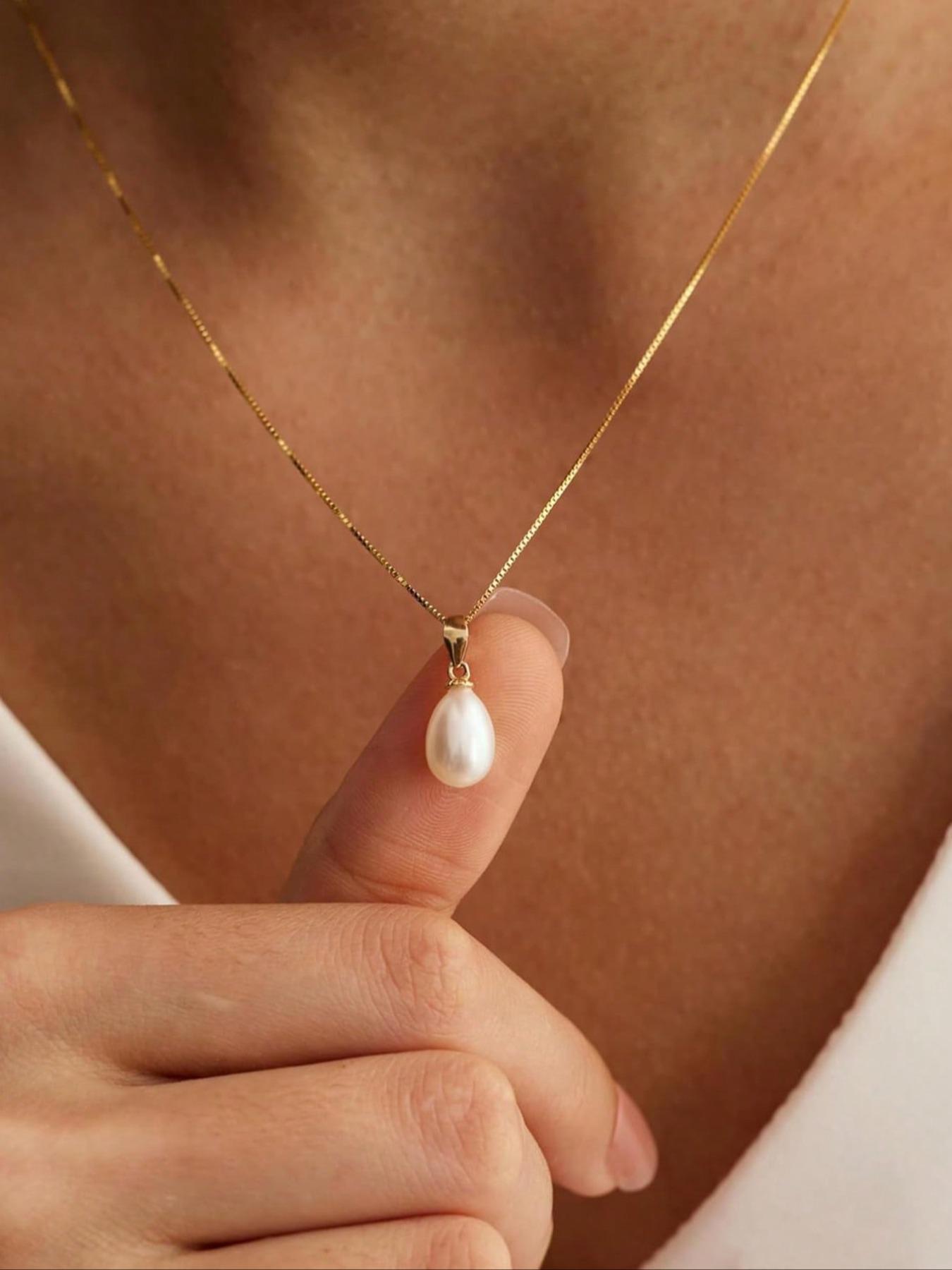 French Elegant Teardrop Pearl Necklace, Chain, Adjustable Length, Perfect for Daily, Travel, Date, Summer
