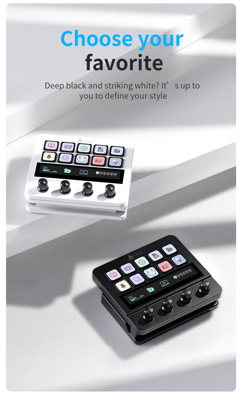 AJAZZ AKP05E Desktop Streaming Controller Programmable LCD Button Multi functional Knob Touch Screen Operation 0-60 ° Adjustable Bracket Compatible with Win/Mac Office Live Streaming Multi scene Application USB Controller