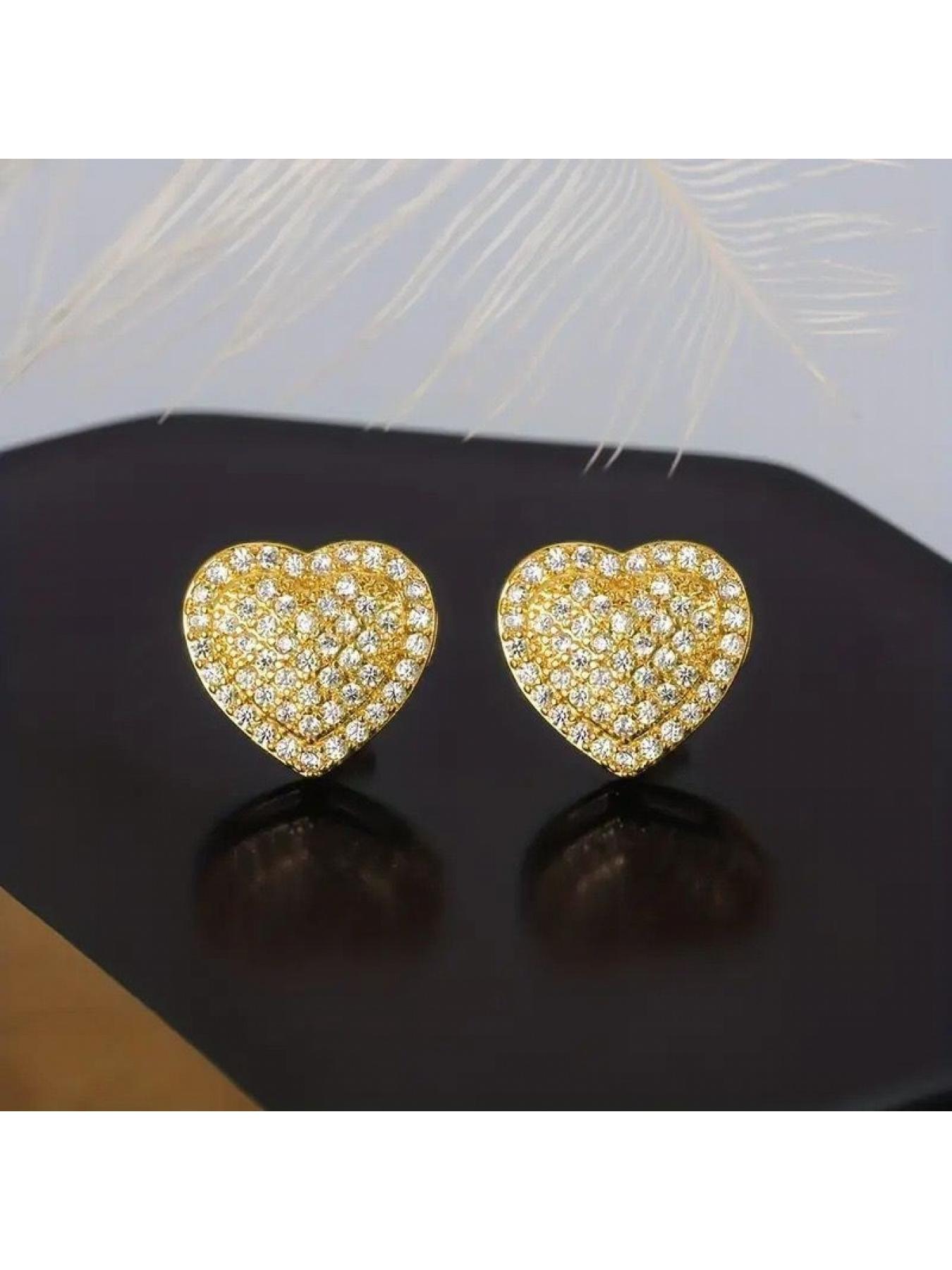 Fashionable copper stud earrings with micro-set zircon heart-shaped design for women, a perfect gift for wedding anniversary