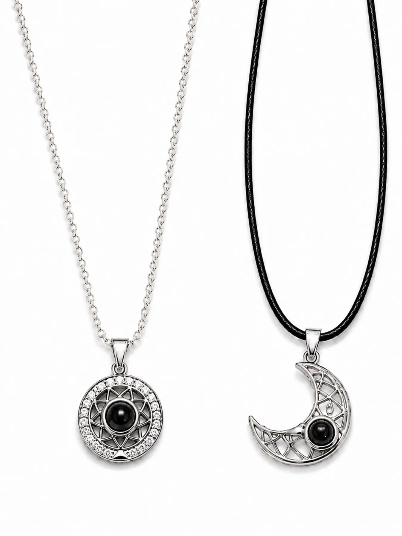 Magnetic Sun and Moon Couple Necklace Set, 2-Piece Matching Silver-Tone Pendant Necklace for Couples, Romantic Gift Jewelry