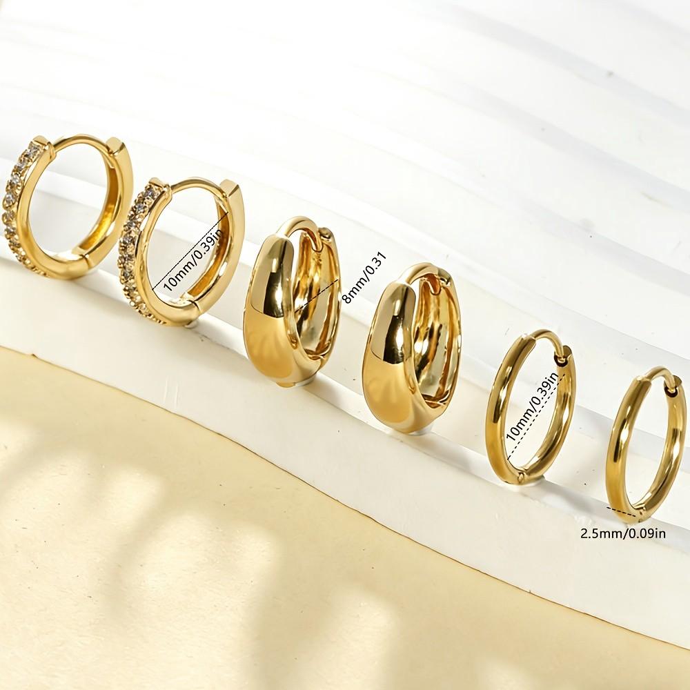 3 Pairs Gold Huggie Hoop Earrings Set - Hypoallergenic Chunky & CZ Sparkle Small Hoops for Ear Stacking, Clean Girl Everyday for Women 3 Pairs Gold Huggie Hoop Earrings Set - Hypoallergenic Chunky & CZ Sparkle Small Hoops for Ear Stacking, Clean Girl Everyday for Women