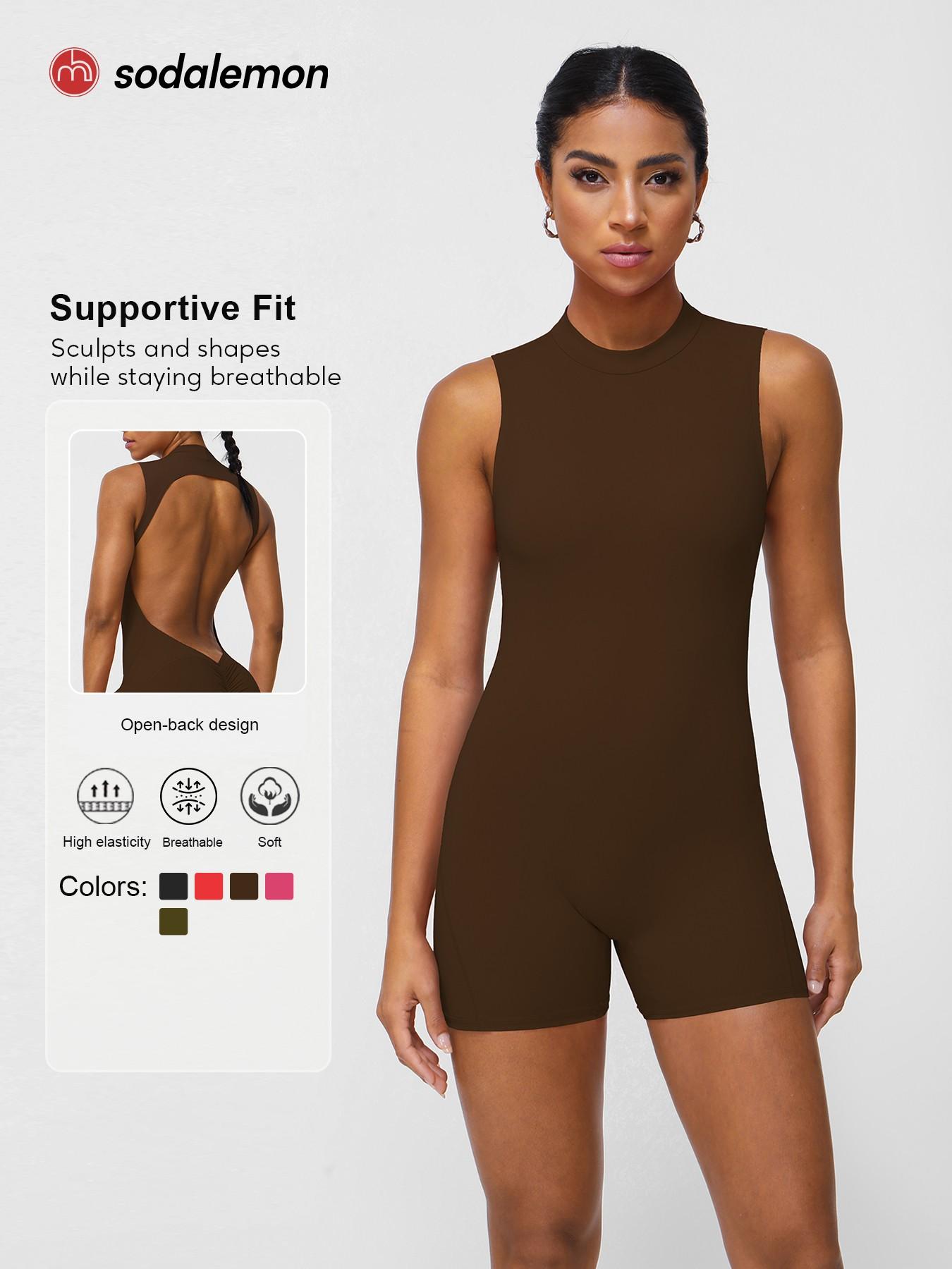 Sodalemon 1 Piece Women's Solid Color Sport Jumpsuit, Workout Jumpsuits, Cut-out Criss-cross Hip-hugging Bodysuit, Sexy Tight Sleeveless Backlessuit, Fashionable and Comfortable One-piece Jumpsuit