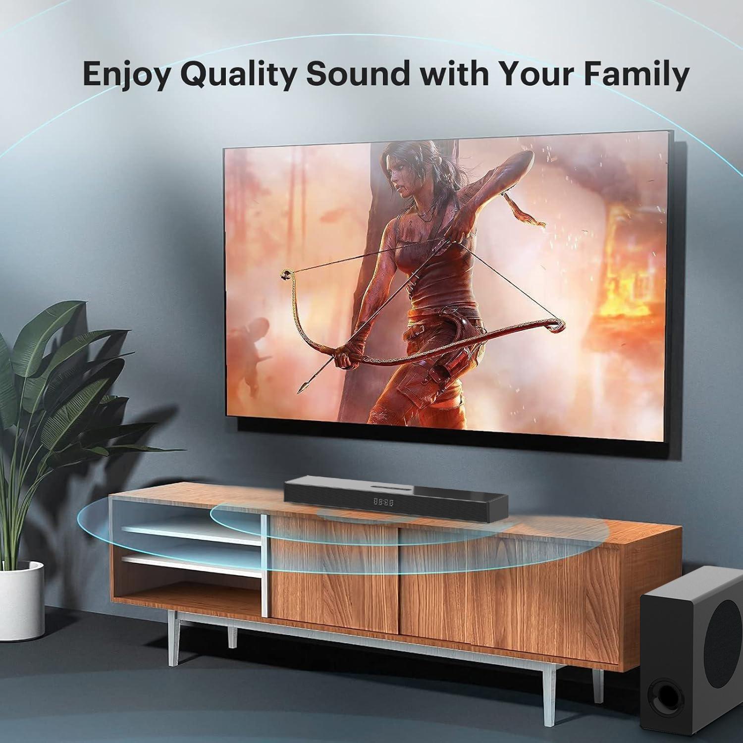 2.1ch Soundbar with 160 Watt Powerful Wired Sub woofer For TV PC, S-Force PRO Front Surround Sound Digital, Black