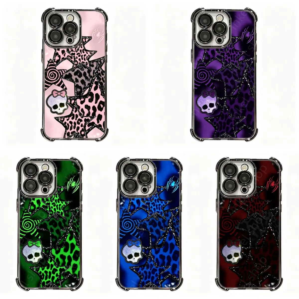 Monster H1gh Leopard Glitter Star Phone Case|Y2K Pastel Goth Alt Aesthetic Shockproof Protective Phone Cover For iPhone 17 Pro Max 16 15 14 13 12 11 for Samsung S21 S22 S23 S24 S25 S26 Phone Case|Gift For Her/Him/Fans