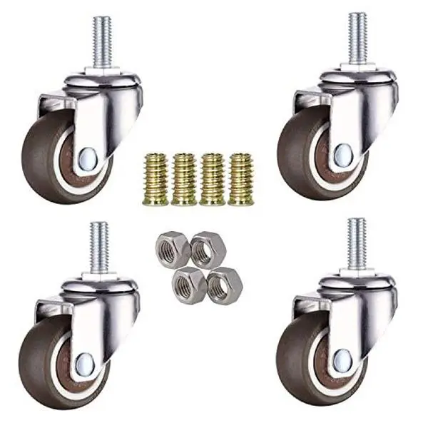 4-Pack 1 Inch Small  Shopping Cart Wheel Swivel Caster Wheels Soft Rubber TPE M6x 15mm Mini Threaded Stem Caster Wheel, 33lb/15kg Load Capacity