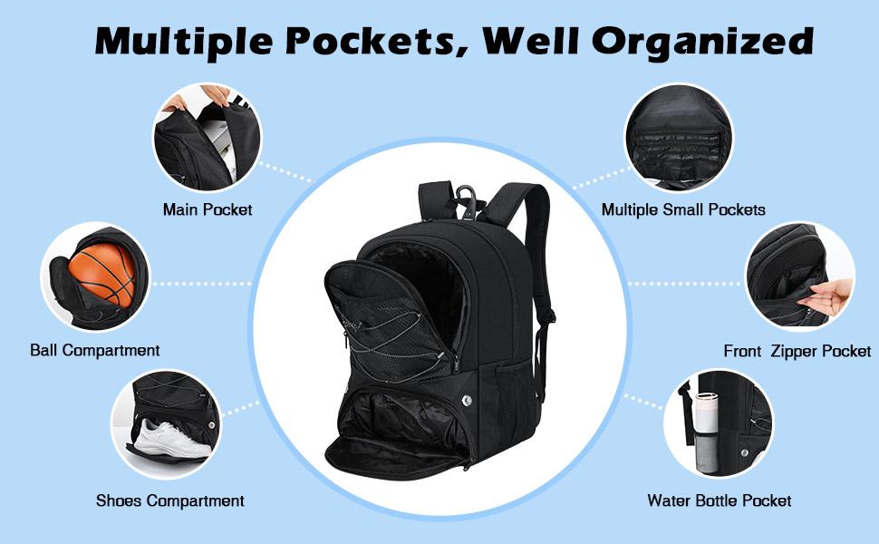 MoKo Basketball Backpack, Soccer Backpack for Men & Women with Separate Ball & Shoe Compartments - Waterproof, Large Capacity, Ventilated Design - Perfect for Sports & Travel