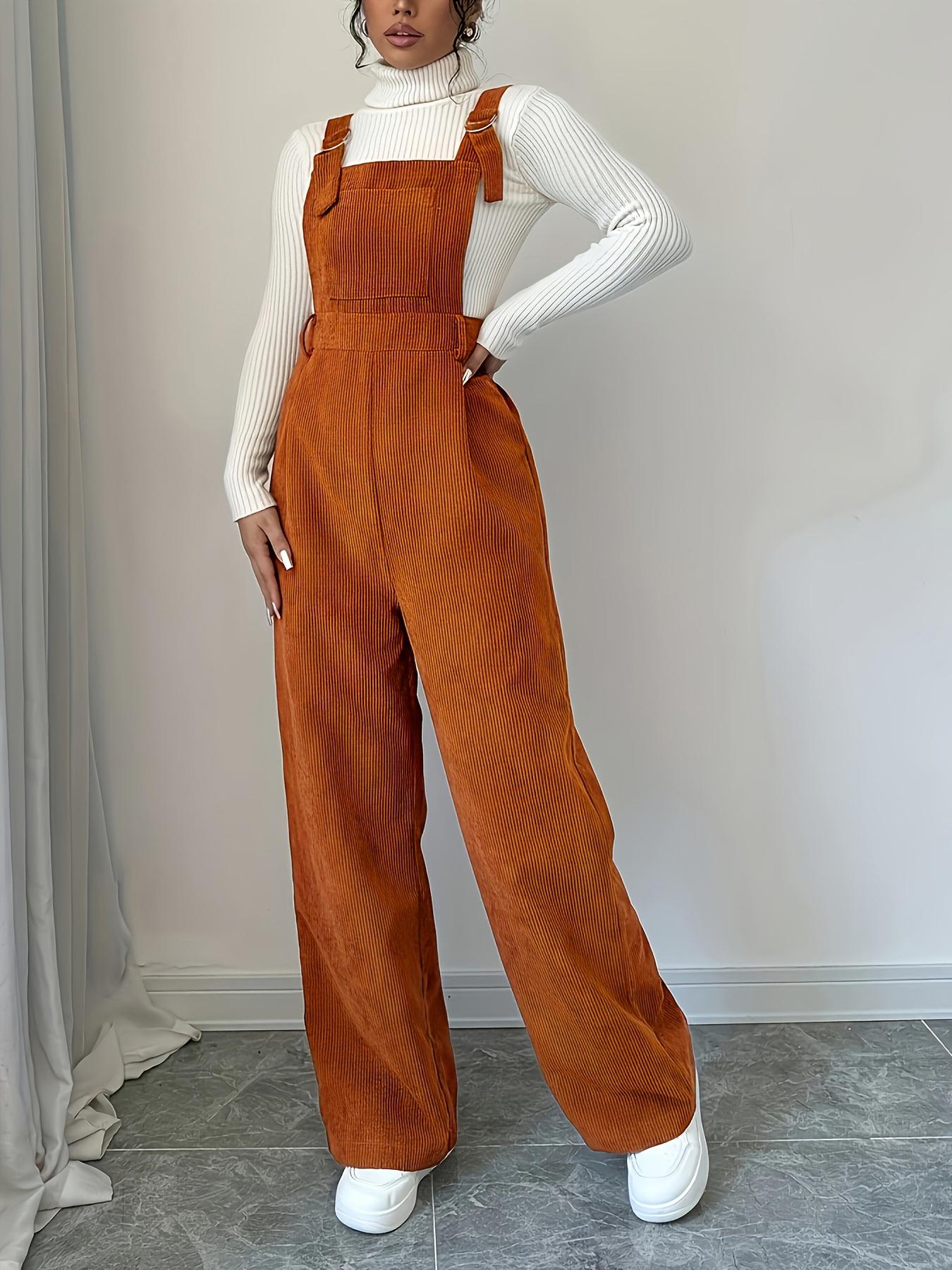 Women's Casual Woven Jumpsuit Overalls with Adjustable Straps, Button Front Design, Fitted Style for Fall & Winter Seasons