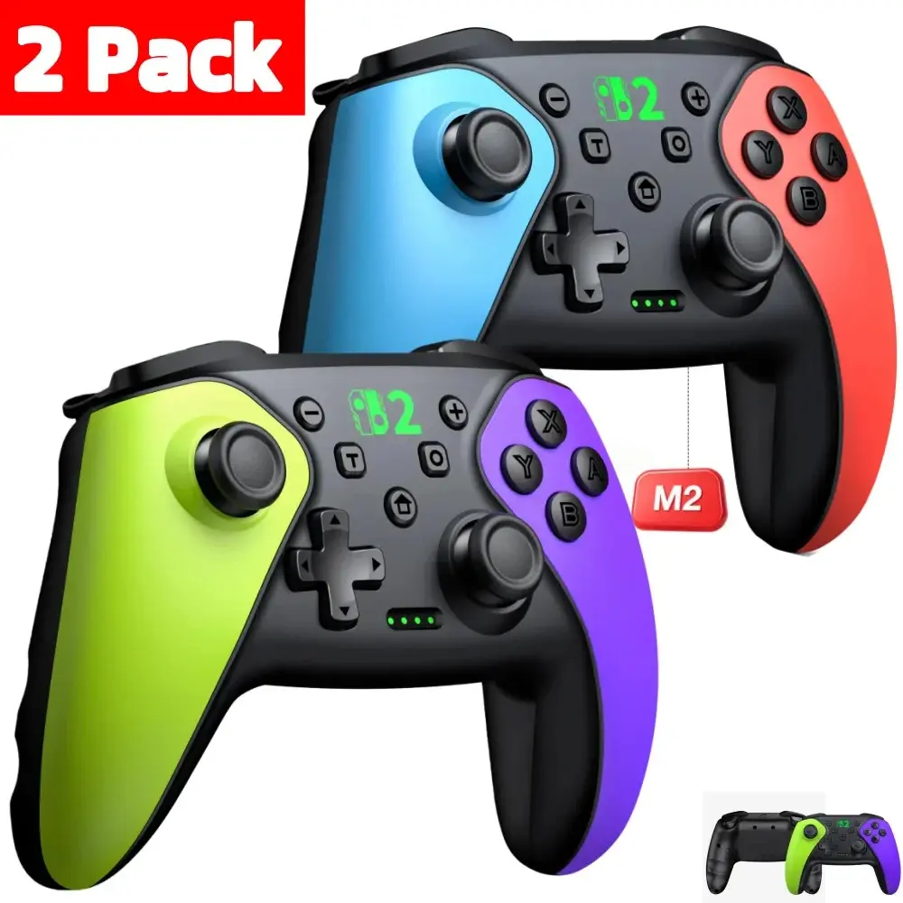 Wireless Pro Controller for Switch 2, Switch, Lite, OLED, Android, iOS & Wired PC Games, 1000mAh Battery, 6-Axis Precise Motion Control, Programmable Buttons, Vibration, Adjustable Turbo, Gaming Console Accessories with Cable for Compatible Devices