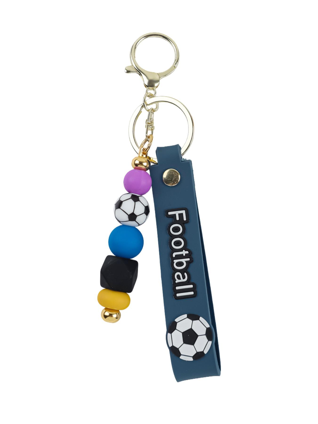 Trendy Soccer Beaded Keychain with Wrist Strap, Perfect Gift for Football Lovers, Silicone Beaded Keychain, Sports Style Soccer Bag Charm