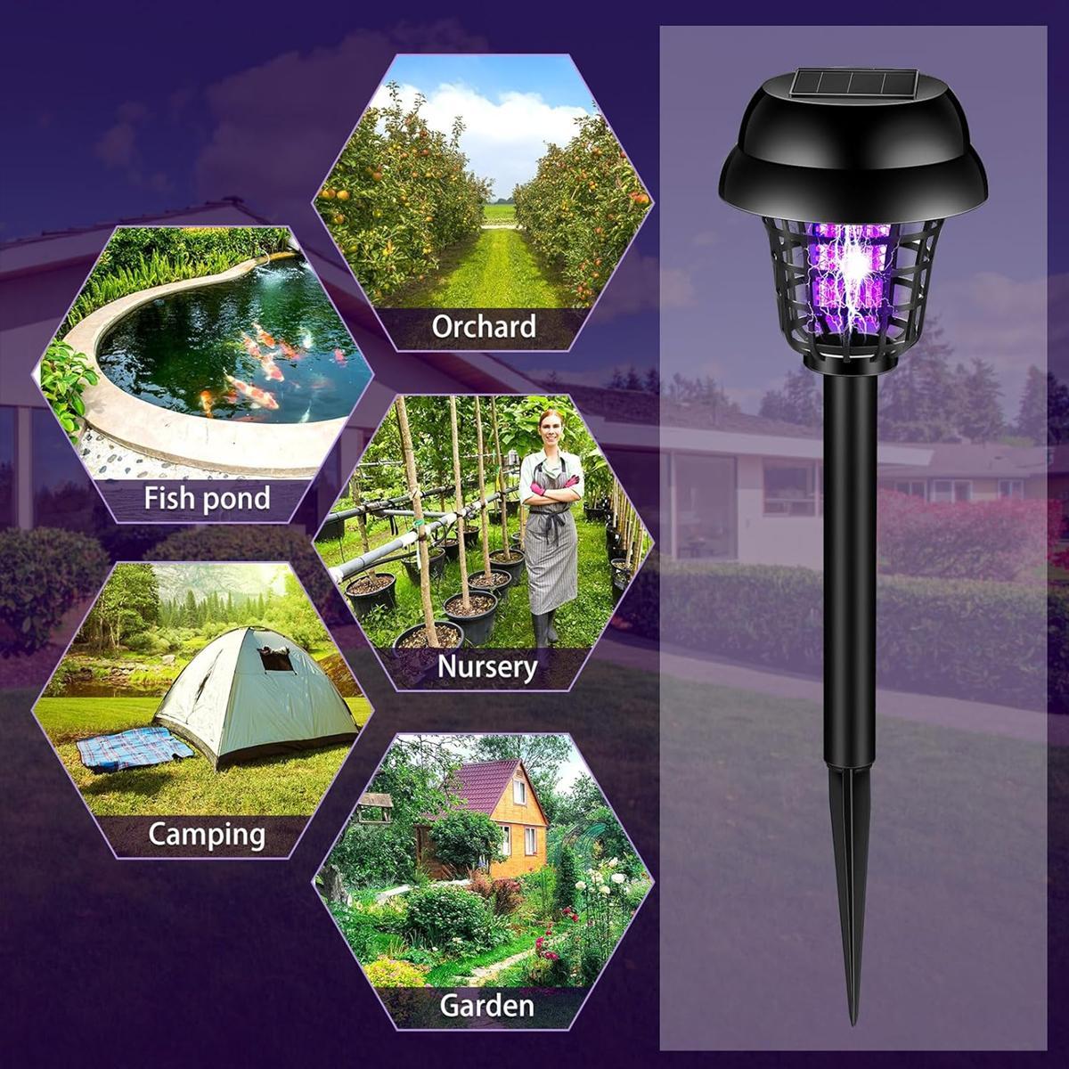 4PCS Solar Bug Zapper Lights Outdoor, 2-in-1 Mosquito Killer and Garden Pathway Lights, Waterproof Solar Powered Insect Trap with Auto Dusk to Dawn Lighting, Cordless Fly, Gnat and Moth Control for Backyard, Patio, Lawn, Camping and Outdoor Living