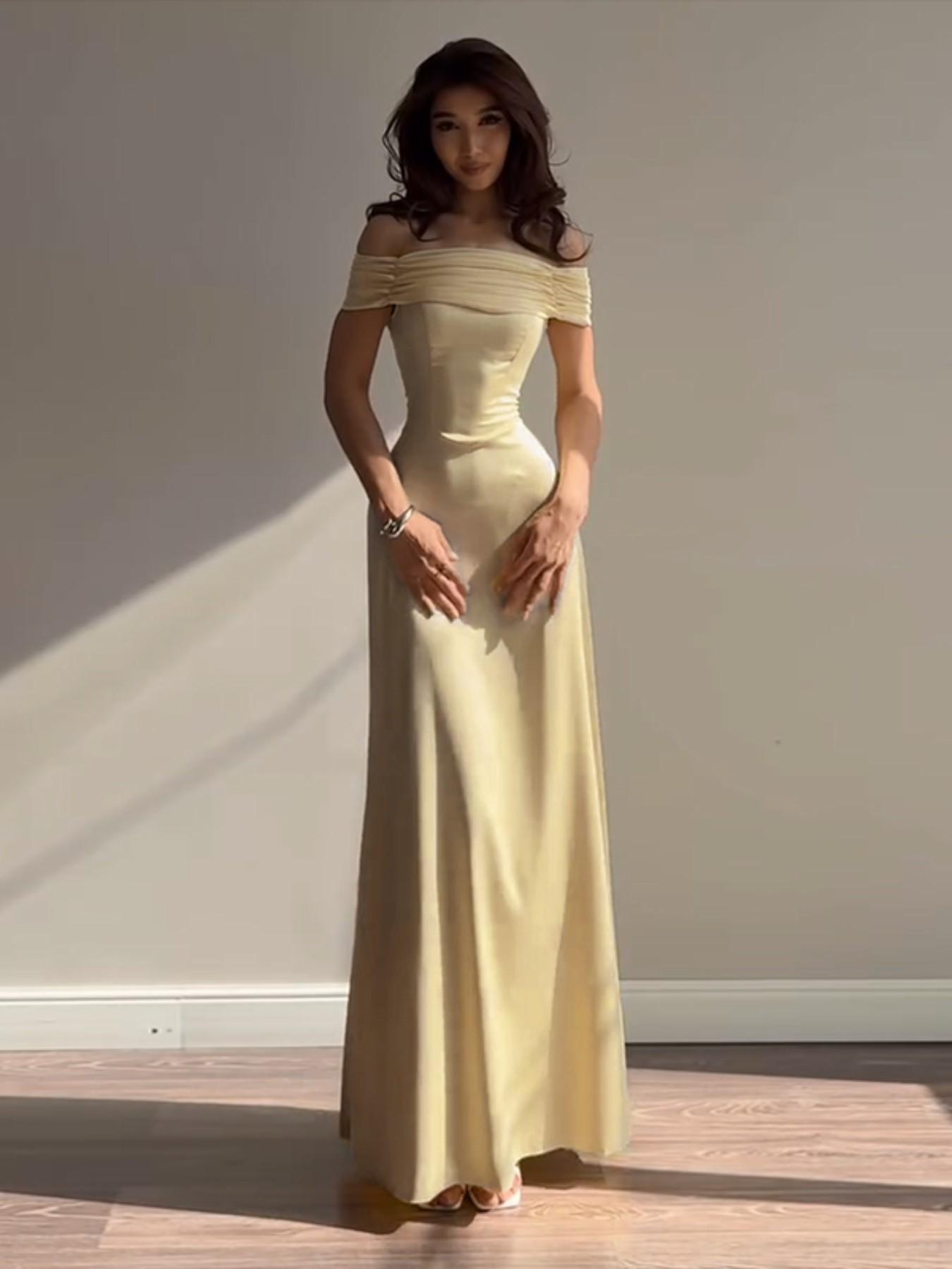 One Shoulder Satin A-Line Slim Dress with Bow Tie, Elegant Formal Wear  Evening Gown, Perfect for Parties and Special Occasions - TikTok Shop