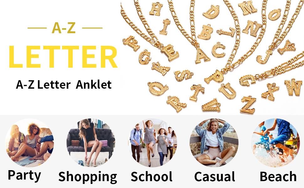 FaithHeart Letters Anklet Alphabets Foot Bracelet with Figaro Chains