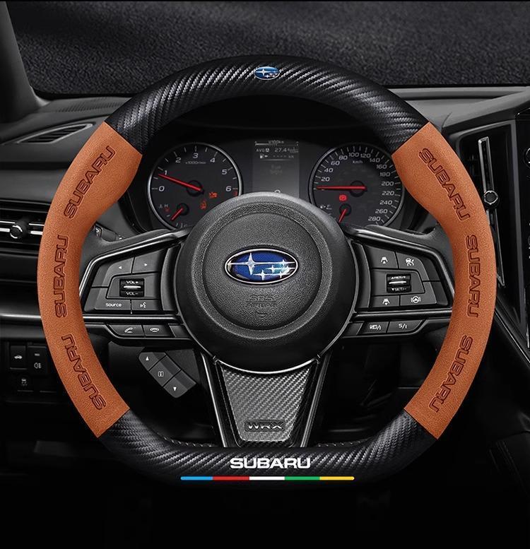Suede Carbon Fiber Steering Wheel Cover - Anti-Slip, Ventilated, Vehicle-Specific Fit for Subaru STI, Brz, Wrx, Xv, Ascent, Forester, Outback, Impreza, Legacy (Model & Toy Vehicles Accessory)