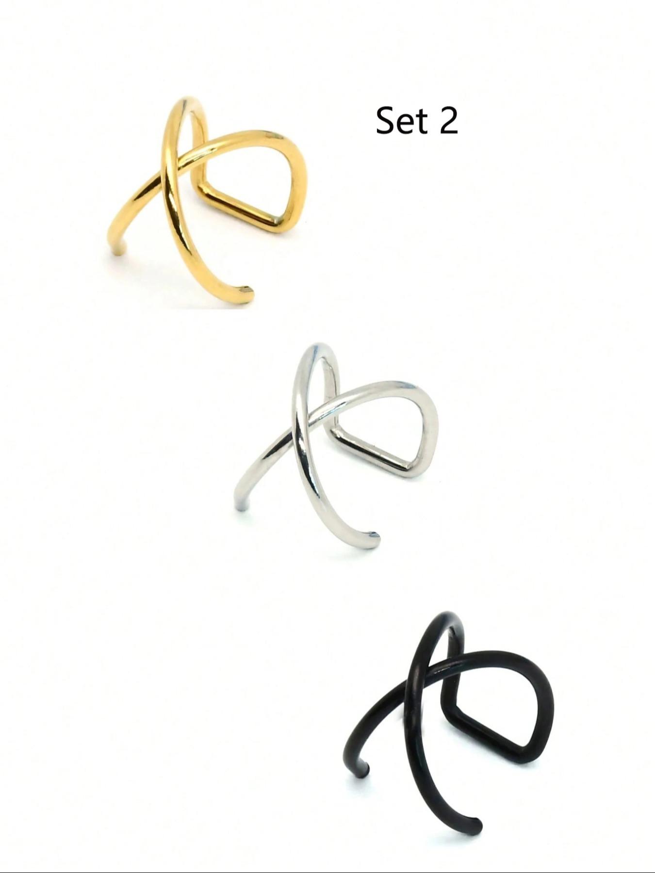 Stainless Steel Women's Fake Ear Cuffs, Golden/Silvery/Black, No Piercing Needed, Daily Wear Jewelry for Men & Women Earcuff