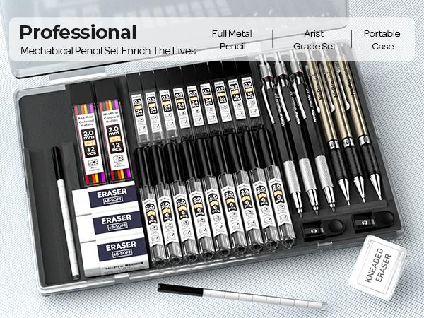 NicPro 6 Pack Art Mechanical Pencil Set, 3 Pack Metal Drafting Pencil 0.5 mm & 0.7 mm & 0.9 mm & 3 Pack 2mm Lead Holder (6B 4B 2B HB 2H 4H Colors)