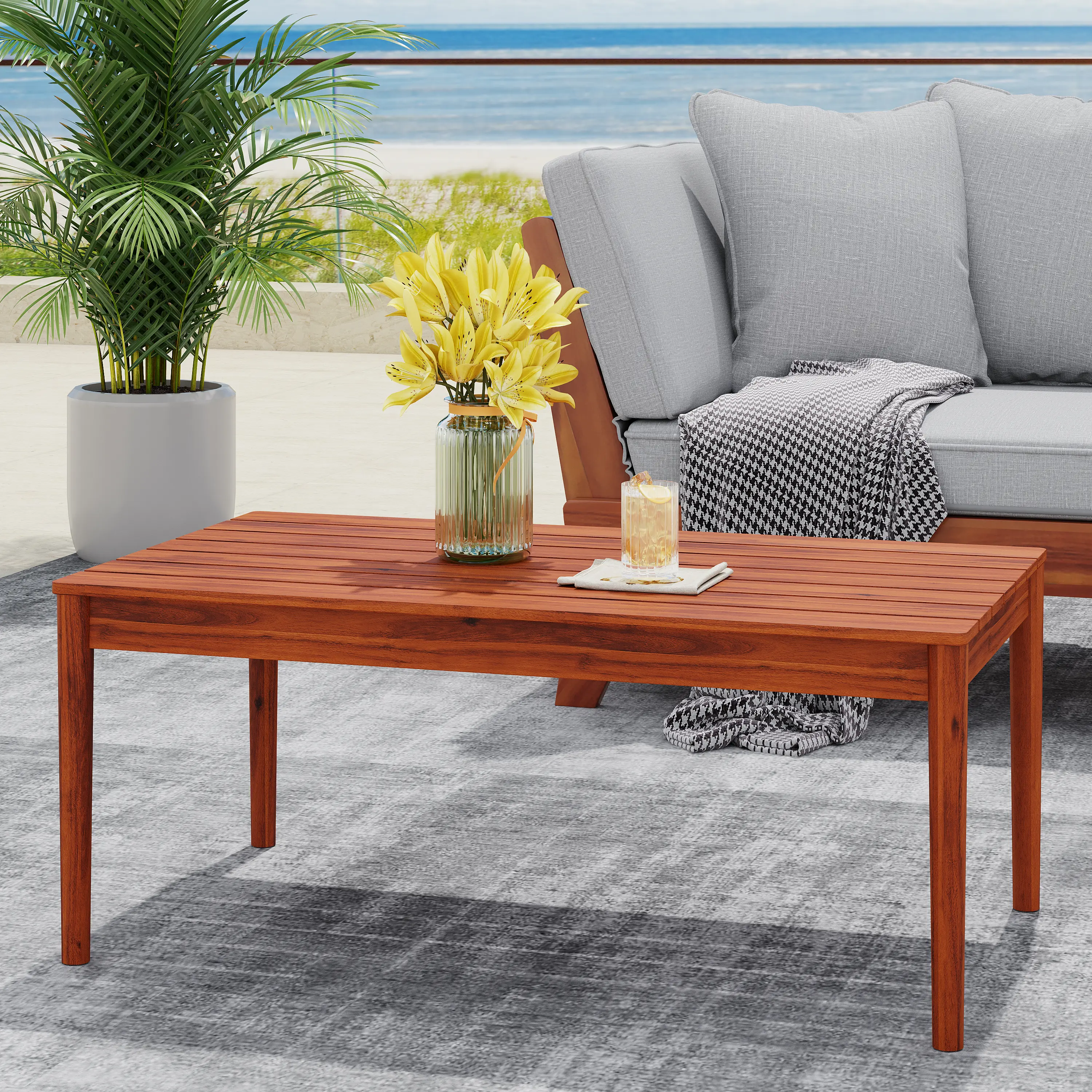Nokaa Outdoor Coffee Table 36.25in Acacia Wood Mahogany Finish Patio Furniture for Garden Deck Balcony Porch Backyard, Rustic Design, Single Option
