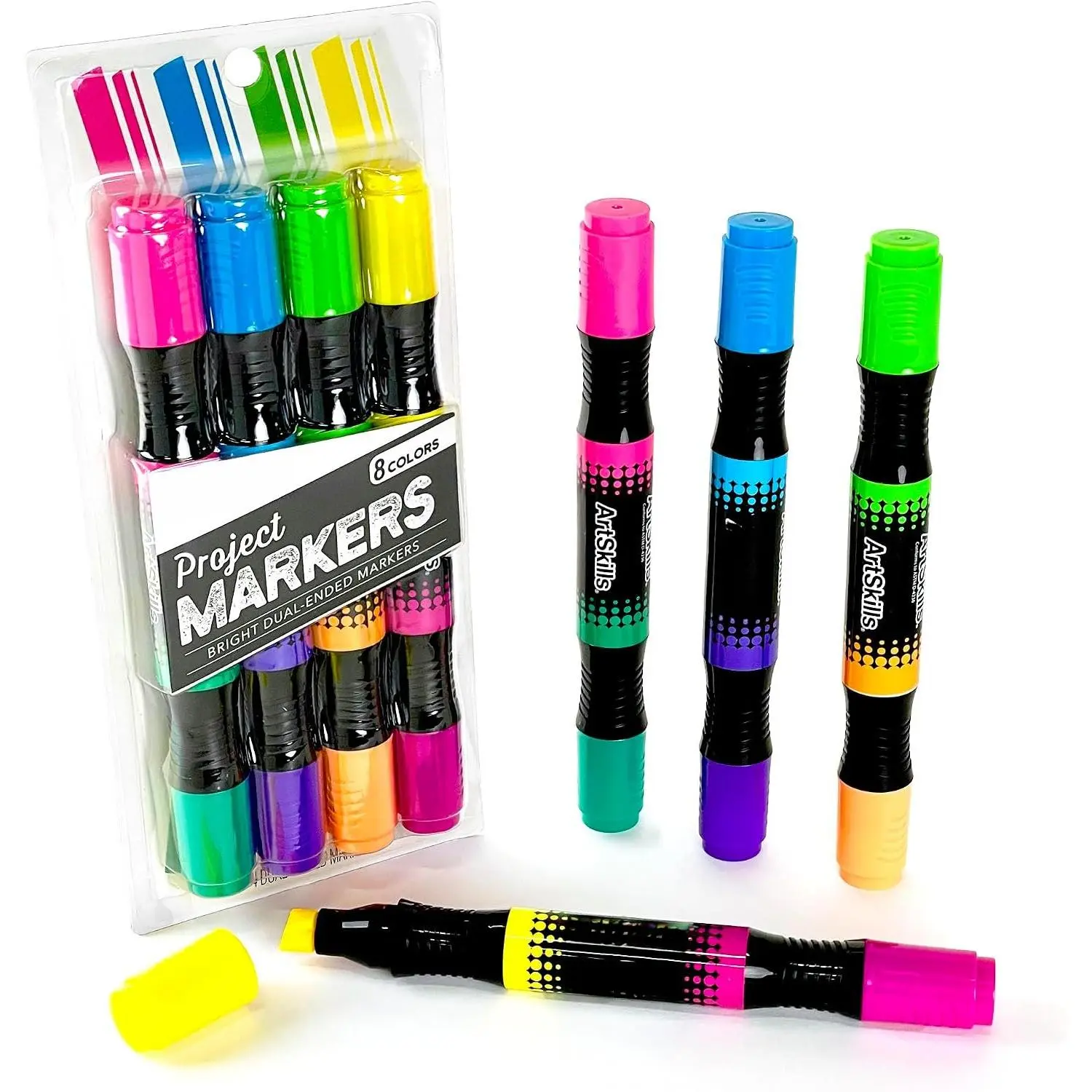 Neon Chisel Tip Poster Markers with 2-Tone Ends, 4ct Project Markers for Paper Surfaces, 8 Neon Colors, Two-Tone Ends