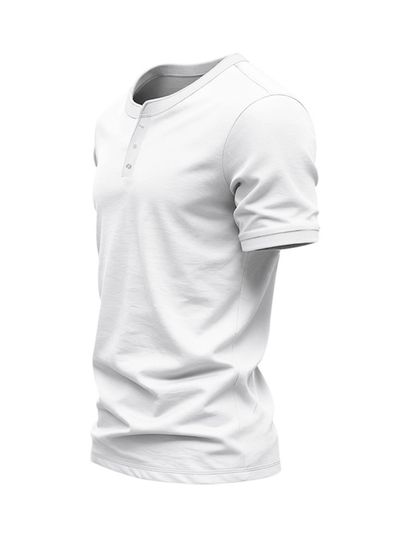 Men's Vintage Summer Loose-Fit Short Sleeve T-Shirt, Henry Collar Plain Color Quick-Dry Breathable, Casual Fashion for Men