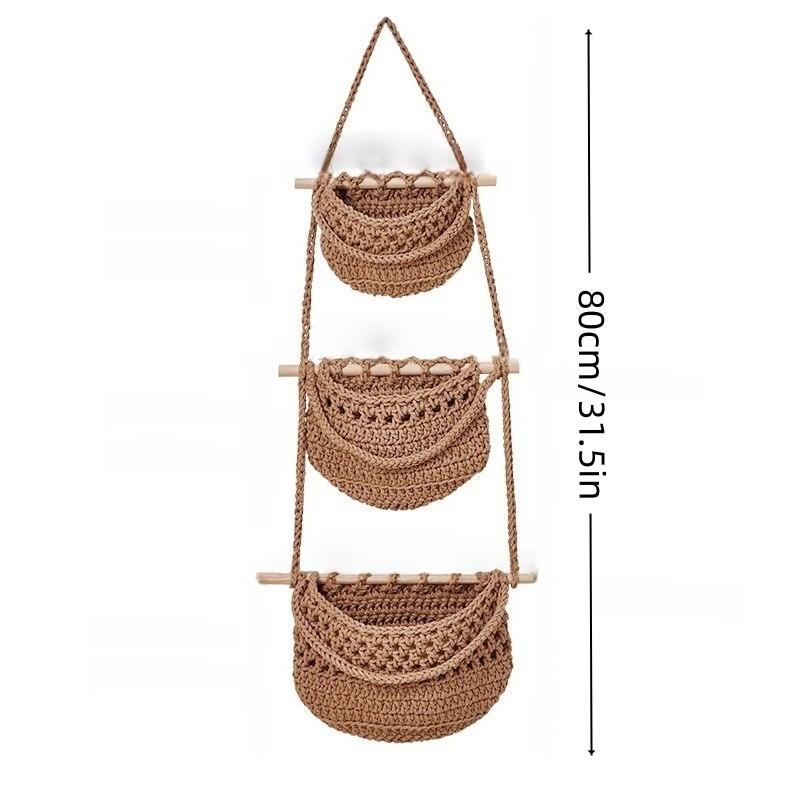 New Unique Three-Layer Fruit Basket, Detachable Wall-Mounted Fruit Net, Simple Nordic Style Woven Bag, Vegetable and Fruit Basket