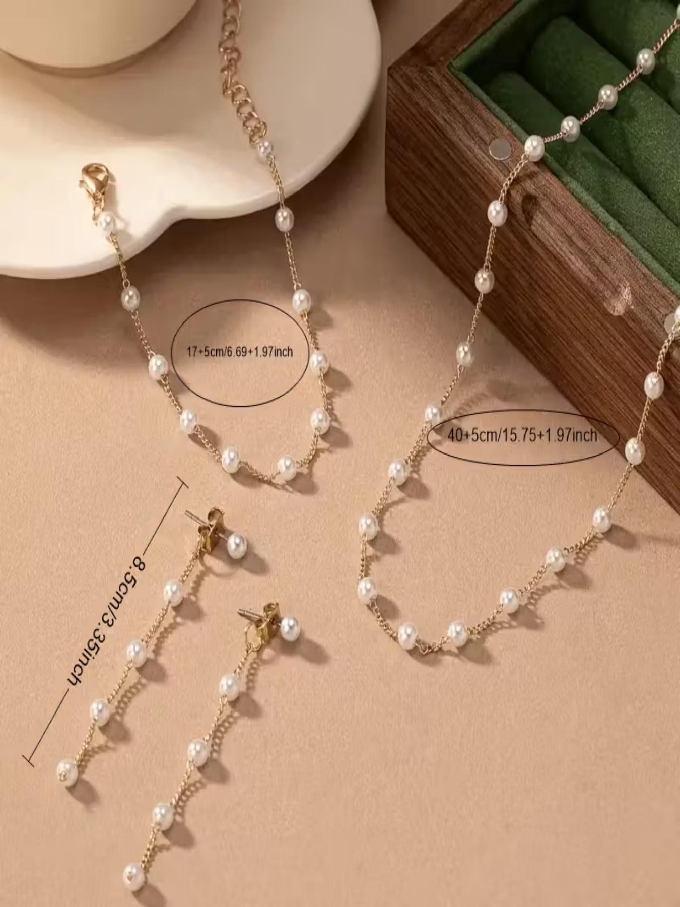 Gentle Pearl Jewelry Set, 4-Piece Choker, Tassel Earrings, Fine Bracelet, Chic Glamorous Accessories, Perfect Gift