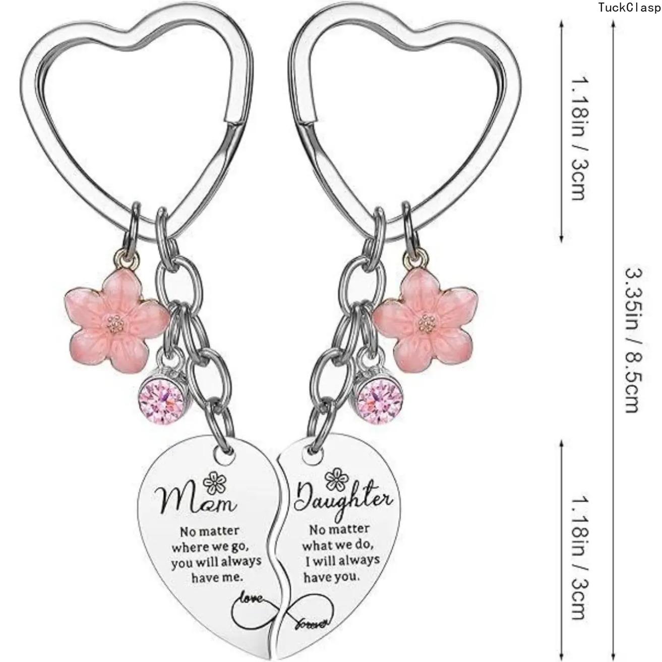 Women’s Stainless Steel 2-Piece Matching Heart Keychain Set, Corrosion-Resistant Engraved Forever Heart Design, Sentimental Bag Charm & Keyring Accessories, Heartfelt Mother’s Day Gift for Mom from Daughter