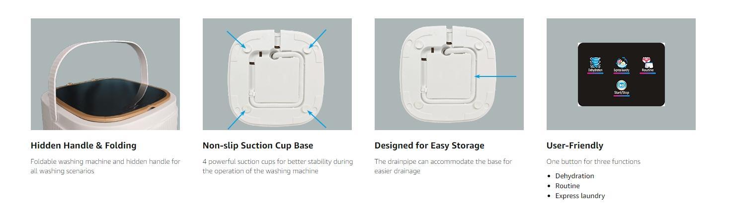 Portable mini washing machine, equipped with an intelligent pulse device and hand-washing simulation function, can be used for single-person washing. Suitable for business trips and travel. Portable mini washing machine, equipped with an intelligent pulse device and hand-washing simulation function, can be used for single-person washing. Suitable for business trips and travel.