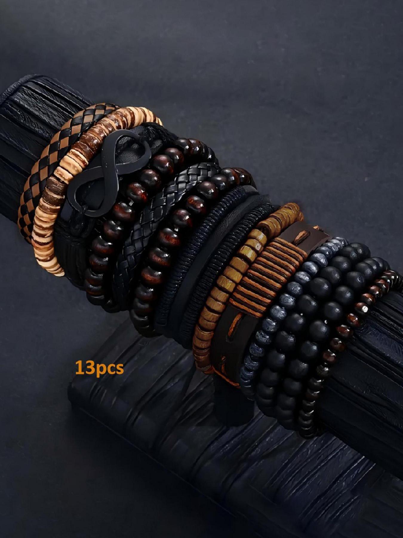 13 piece coconut shell wooden bead bead elastic thread men's bracelet bracelet suitable for daily wear, vacation and dating occasions, and is also a surprising and exquisite small gift Beaded Bracelet