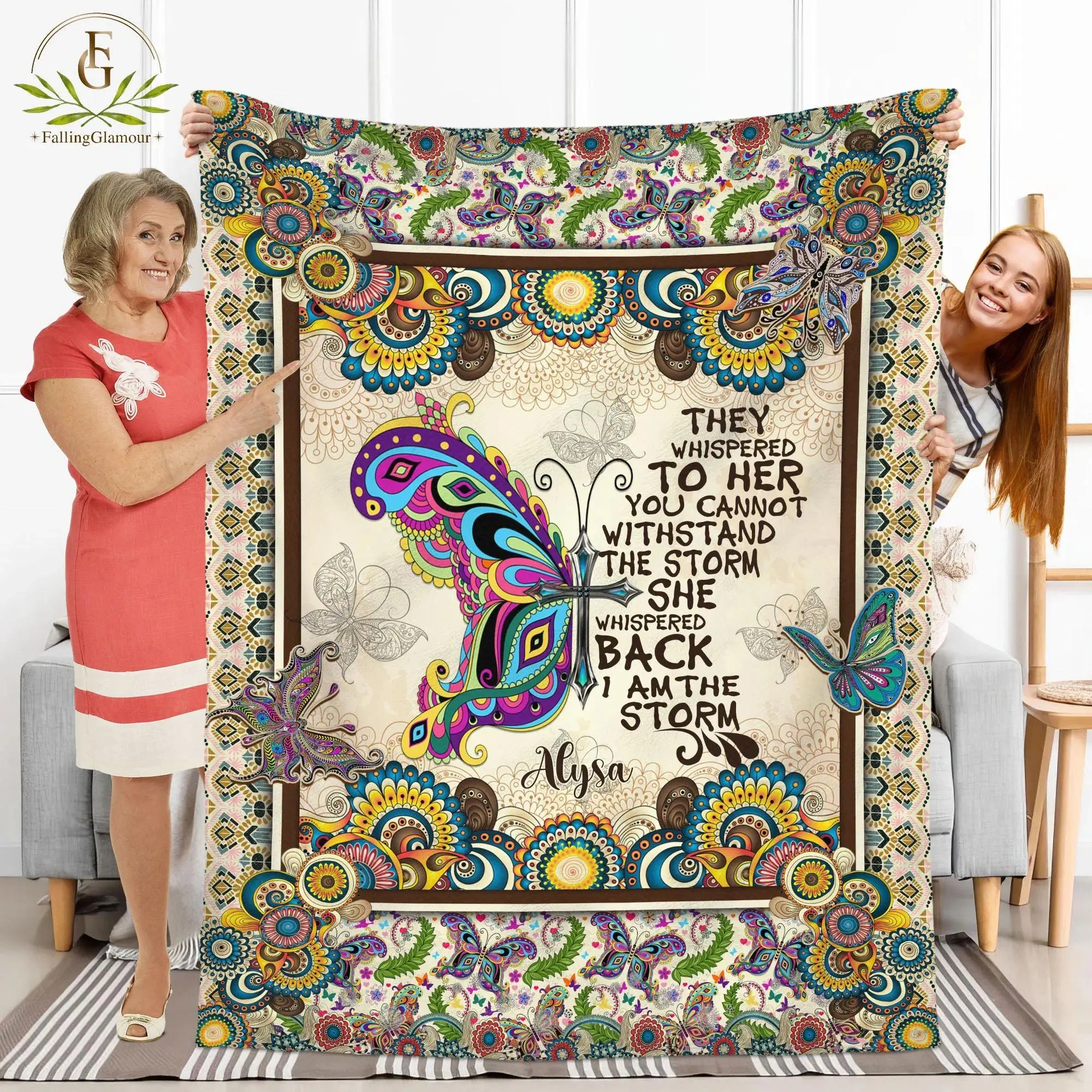 Butterfly Blanket, Personalized Boho Butterfly Blanket, Inspirational Gift For Her, Custom Name Quilt, Motivational Blanket, Christmas Gift 090