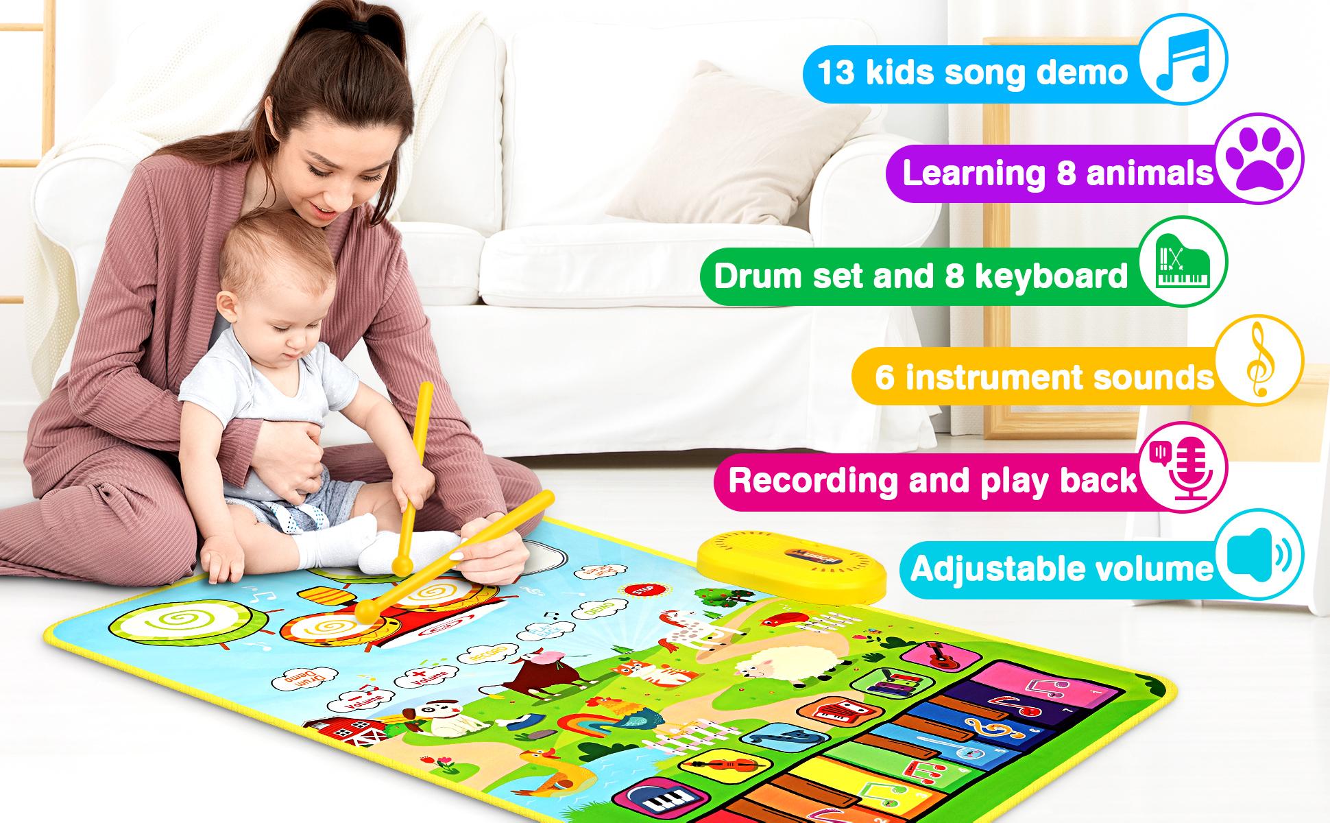 Vanmor Musical Mat for Toddlers, Musical Toys Child Floor Piano Keyboard and Drum Mat Carpet with 2 Sticks, Animal Blanket Touch Play Mat Pads, Birthday Gifts for Girls Boys Vanmor Musical Mat for Toddlers, Musical Toys Child Floor Piano Keyboard and Drum Mat Carpet with 2 Sticks, Animal Blanket Touch Play Mat Pads, Birthday Gifts for Girls Boys