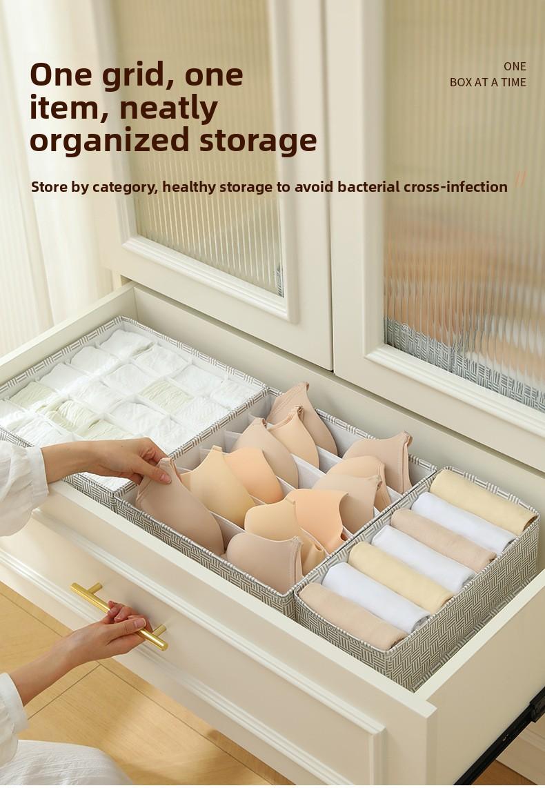 Underwear Drawer Organizer, 6/7/20 Grid Bra Panty Socks Storage Box, Foldable Lingerie Divider for Bedroom Dorm Closet