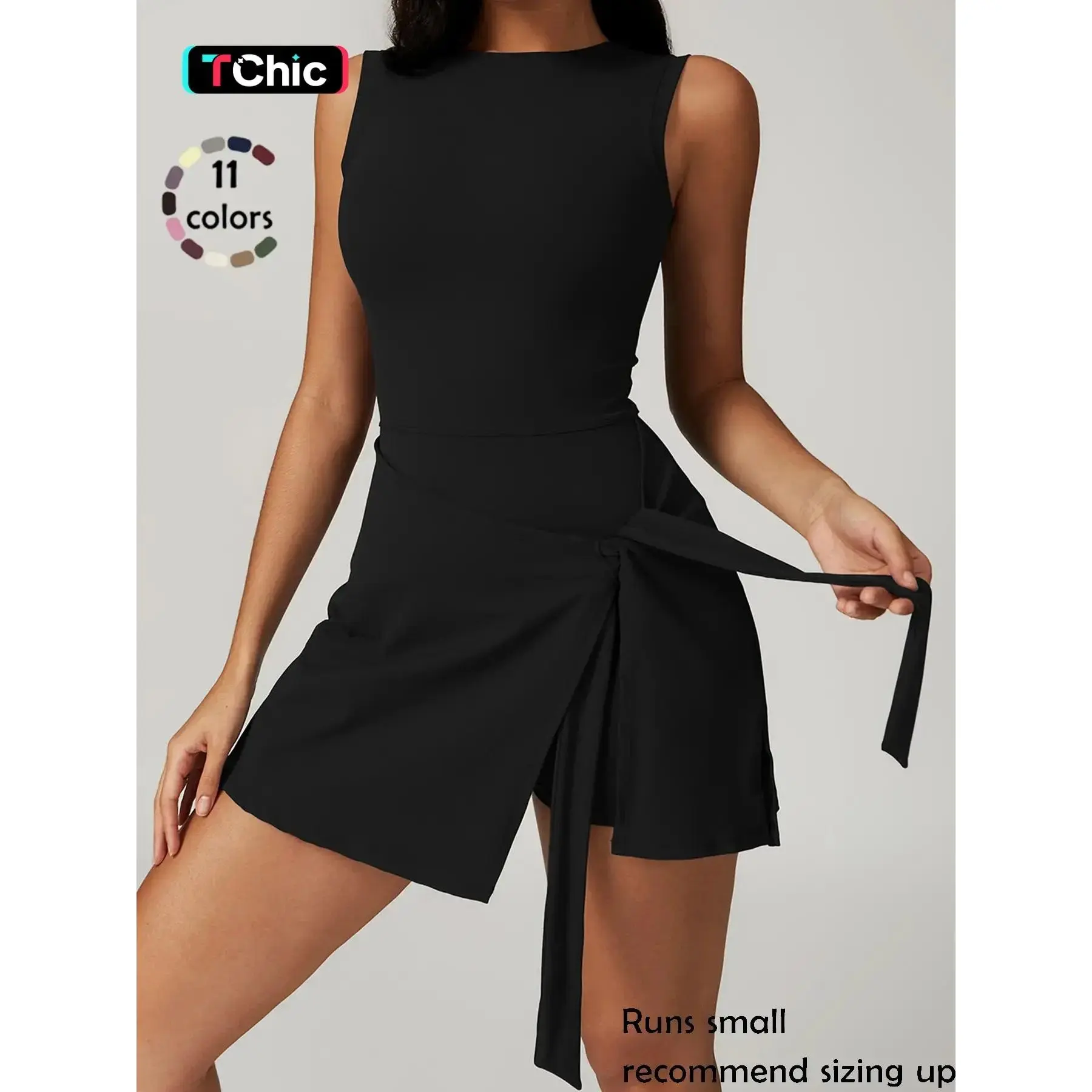 Women's Sporty Wrap Dress, Slim-Fitting Sleeveless Design, Quick-Dry Soft Fabric, Above-The-Knee Length, yoga & Golf dress, Activewear Dress, Workout Dress