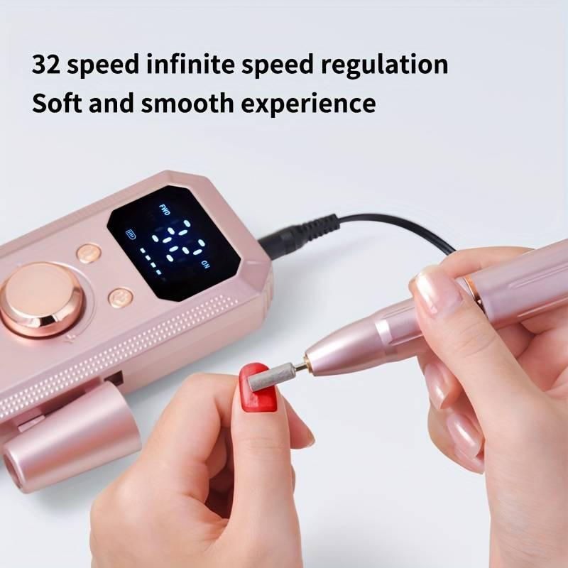 BASIC SUPPLY Professional electric nail polishing machine, LED display screen, multiple polishing heads, 32 adjustable gears, forward and reverse rotation polishing, high-efficiency power, compact design, perfect gift for female nail art