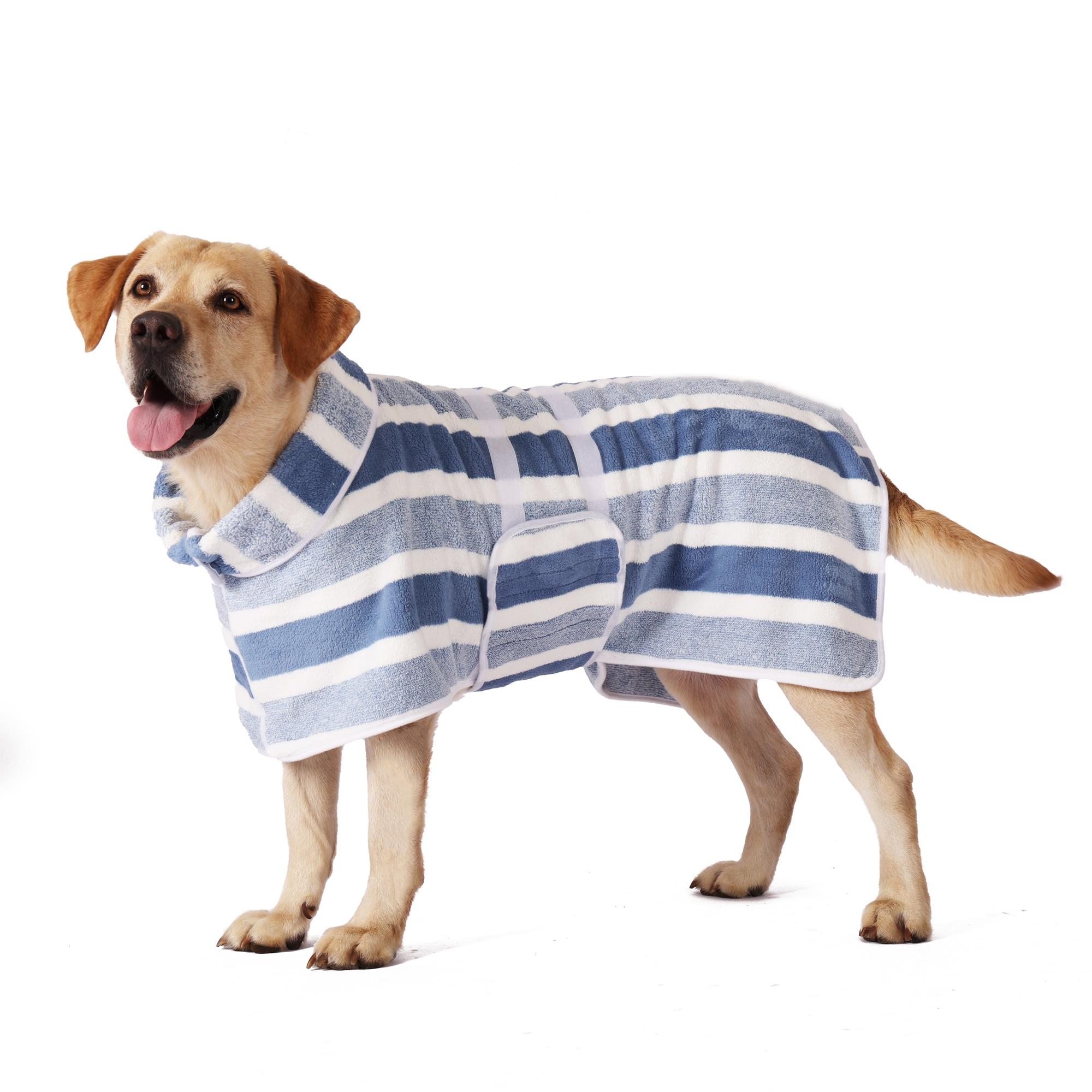 Quick-Drying Dog Bathrobe, 1-Piece Striped Pet Dressing Gown with Adjustable Belly Band, Super-Absorbent Super-Soft Fabric #GLOBAL PICKS Quick-Drying Dog Bathrobe, 1-Piece Striped Pet Dressing Gown with Adjustable Belly Band, Super-Absorbent Super-Soft Fabric #GLOBAL PICKS