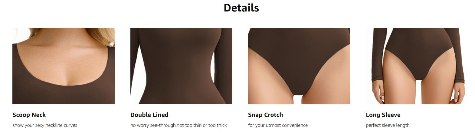 Bodysuits for Women Long Sleeve Body Suits Womens Scoop Neck Bodysuit Double Lined Tops