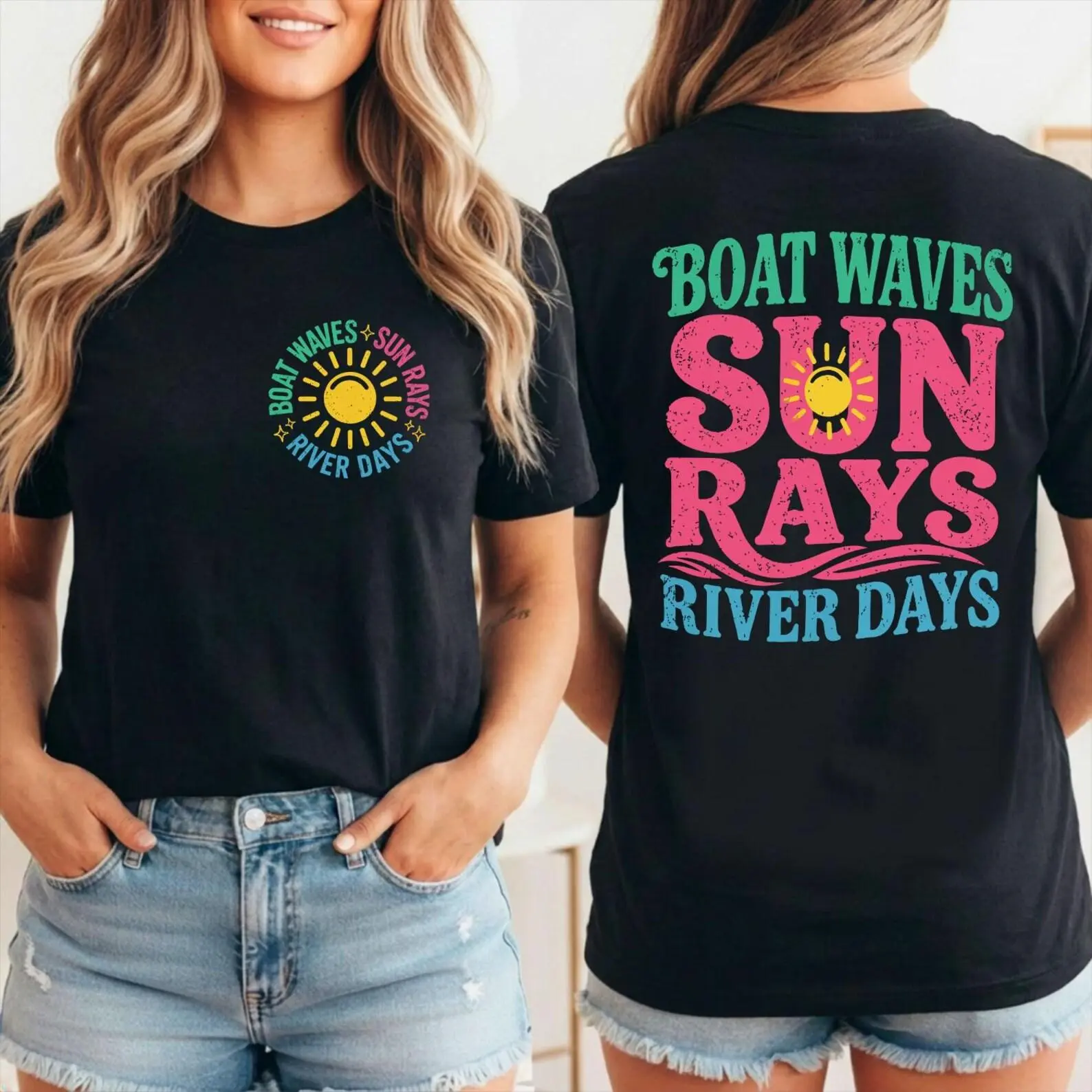 Boat Waves Shirt, Sun Rays River Days Tee, Distressed Graphic T-Shirt, Lake Life Tshirt, Trendy Summer Vacation Tee, Summer Cruise Trip Tee