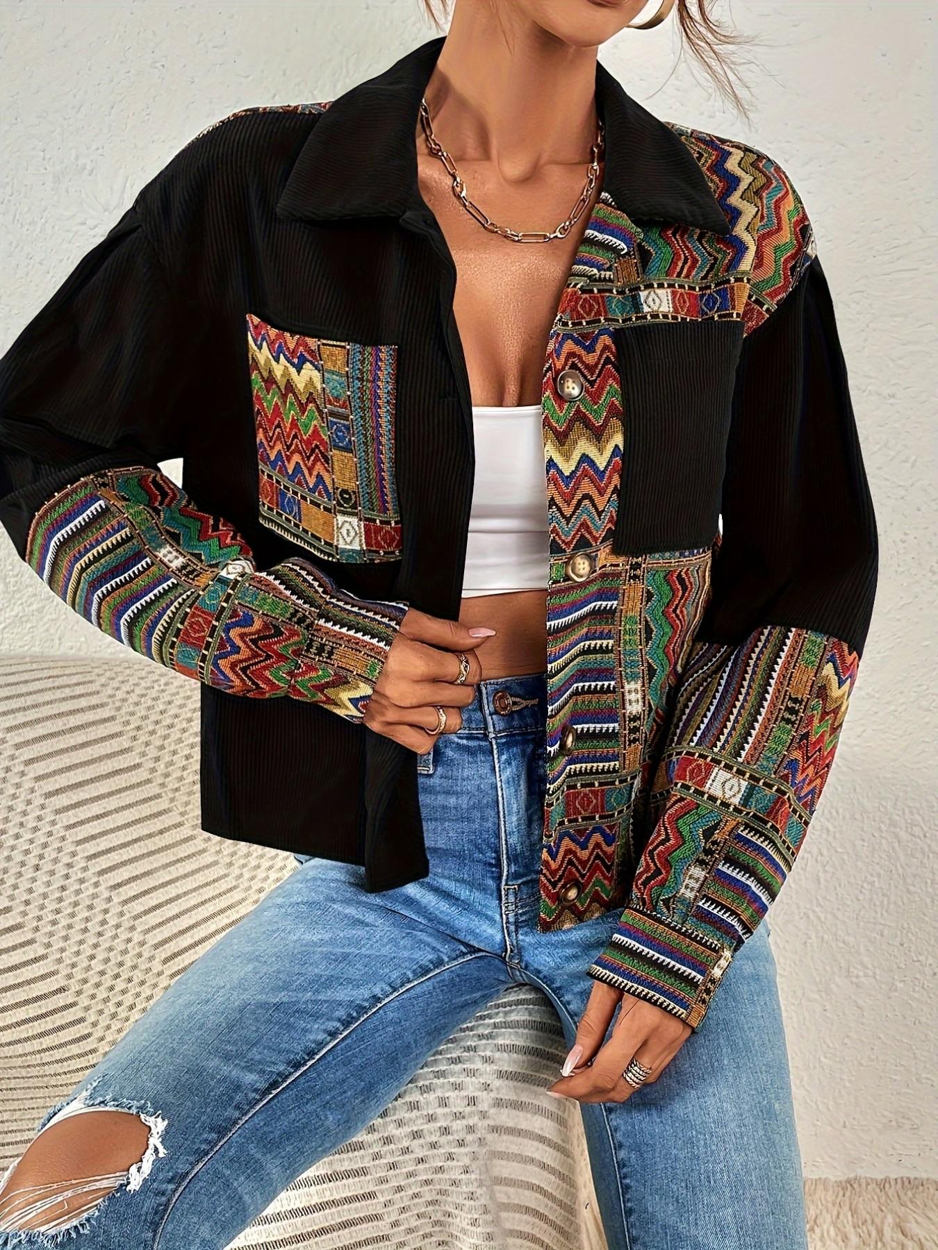 Women's Fashion Floral Shoulderless Velvet Button Jacket, Chic Stylish Casual Ladies' Clothing, Casual Fashionable Outerwear, Trendy Outerwear for Daily Wear, Perfect for Spring & Fall, Coats