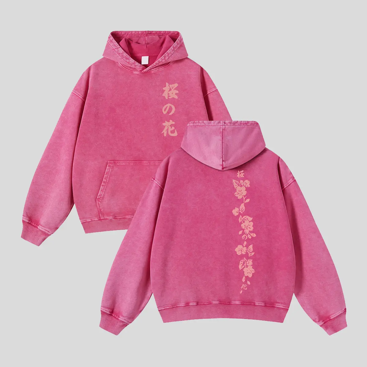 Unisex Sakura Branches, Japanese Style, Minimalist & Fresh Graphic Washed hoodie Personalized Pattern Y2k Clothing Round Neck Washed hoodie,Women's Clothing 100% Cotton, Menswear, Top, Vintage Style,Summer Casual Oversized