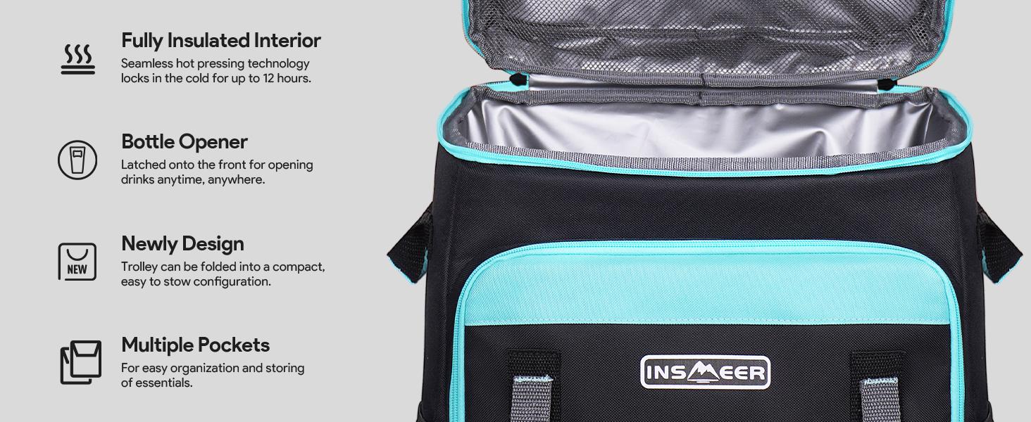 Cooler with Wheels and Handle, 80 Cans/50L Rolling Cooler, Portable Soft Sided Cooler with Wheel, 2-in-1 Collapsible Trolley Cart, Large Coolerbag for Grocery Shopping