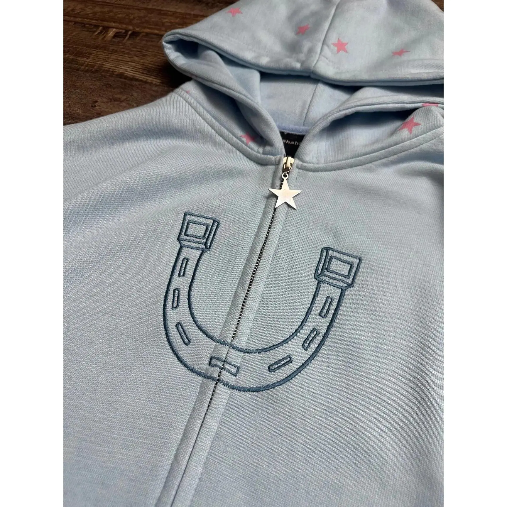 Women Shahzad Clothing Joestar Style Zip Hoodies Men JoJo Light Blue Star Tusk Print Oversized Embroidery Couple Sweatshirt Tops