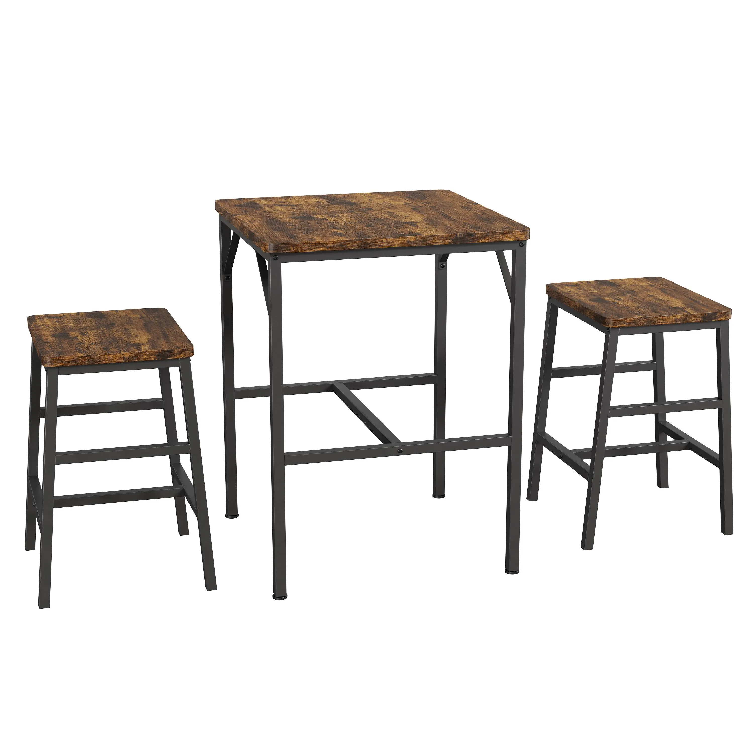 Space‑Saving 2‑Piece Pub‑Height Dining Set for 2, High‑Top Bar Table with Stools, Breakfast Bar Set for Small Kitchens & Apartments, Rustic Brown or Grey