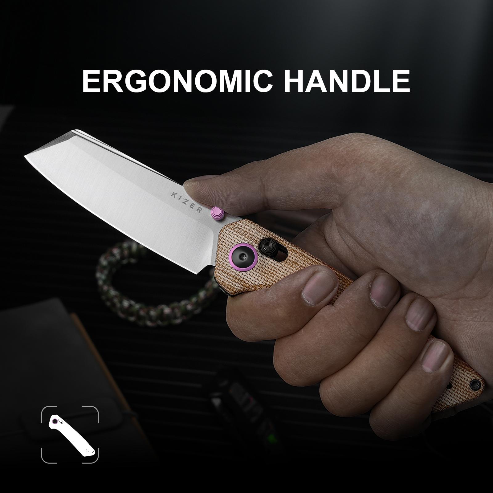 Kizer Madrac EDC Knife, Brown Micarta Handle, White Nitro-V Blade, V3693A2, Portable Folding Knife,Stable, Safe, Reliable Folding Blade, Suitable for Outdoor Camping, Adventure, Fishing Scenarios, Men's Gift, Christmas Gift