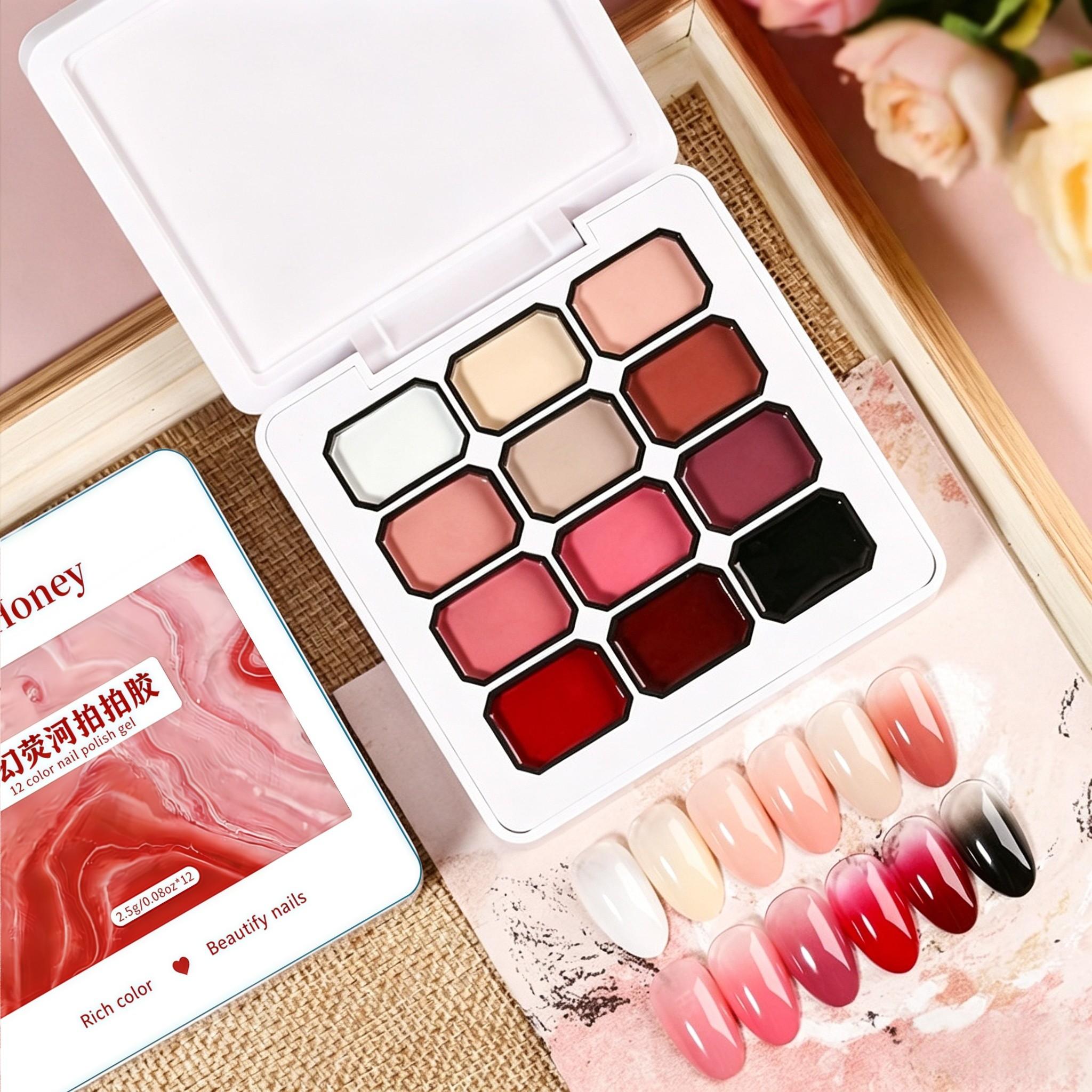 12-Color Y2K Nail Gel Set, Rainbow Colors, Dopamine Macaron, Red Series, High Saturation Shimmer, LED Nails, DIY Nail Design