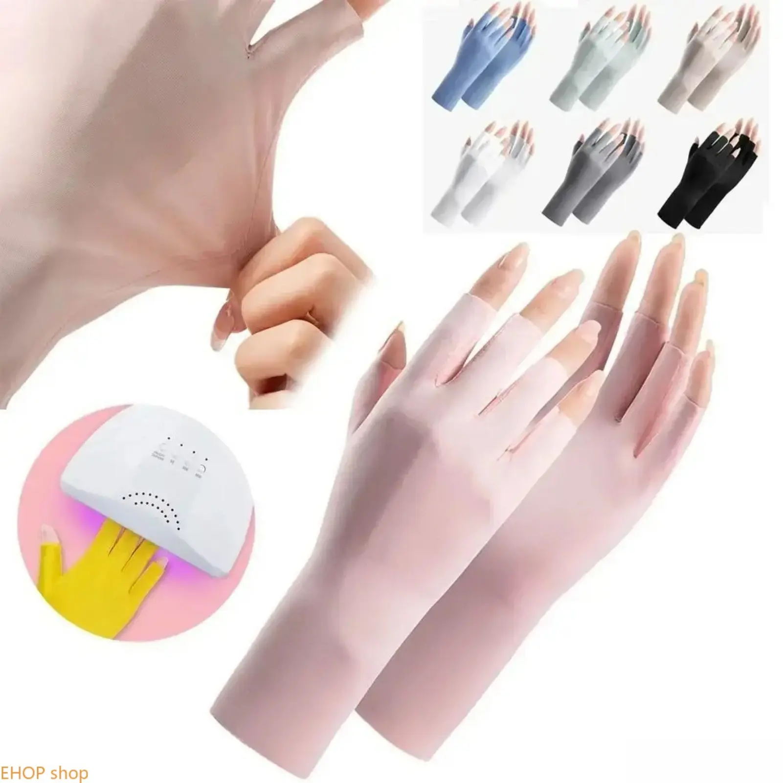 Soft Polyester Fingerless UV Protection Gloves, Lightweight High Elasticity Manicure Hand Shield, Fashion Salon Accessory, One Size Fits Most