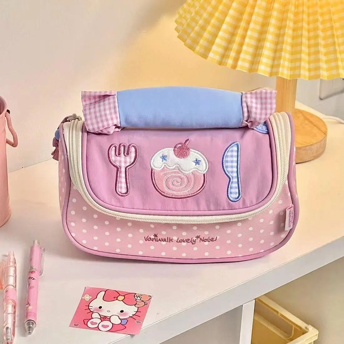 Makeup Storage Bag Large Capacity Stationery Storage Bag Strawberry Roll-Up Pencil Case Dopamine Cute Portable Handbag for St