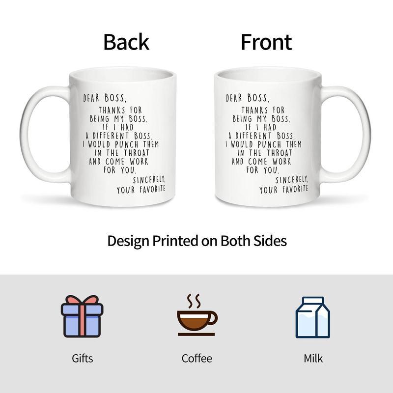 Funny Letter Pattern Coffee Mug, 1 Count DearBoss Thanks for Being My Boss Mug, CreativeCeramic Gift Mugs, Birthday Gifts Mug Tumbler Drinkware