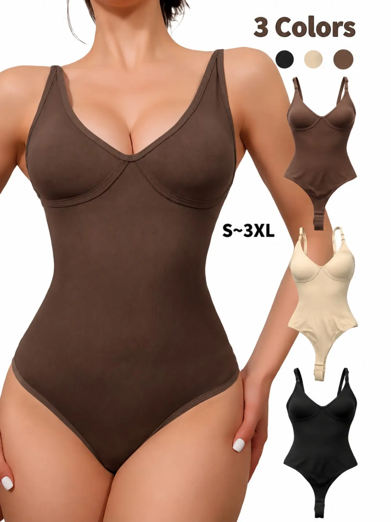 Women's Seamless Shapewear Jumpsuit, Waist Cinching V-Neck Sleeveless with Tummy Control & Bust Support Bodysuit, Breathable Stretchy Contouring Underwear, All Seasons